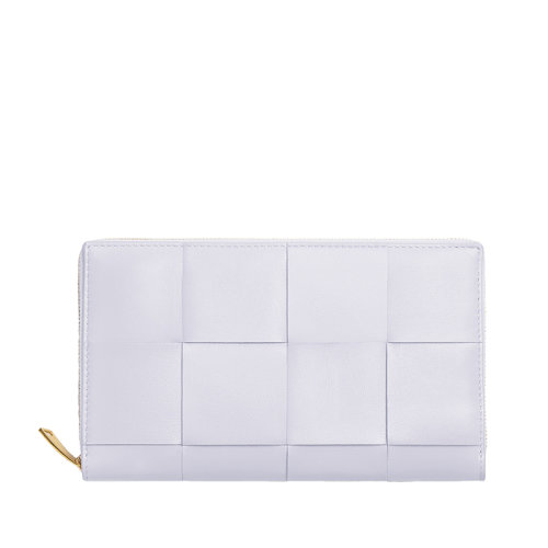 Bottega Veneta/葆蝶家 22春夏新款 女士水洗欢乐紫色Intreccio编织皮革拉链钱包651368VCQC15308