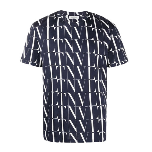VALENTINO 华伦天奴 男士 服装  蓝色圆领字母LOGO印花棉质T恤 男士短袖T恤