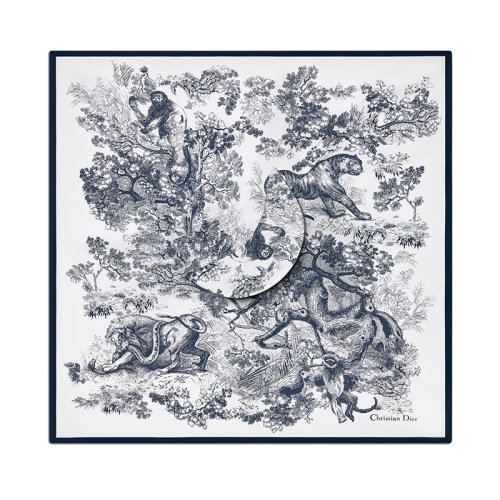 DIOR/迪奥 22年早春新款 女士象牙色/海军蓝色纯桑蚕丝茹伊印花遮阳帽21JOU150I602_C540