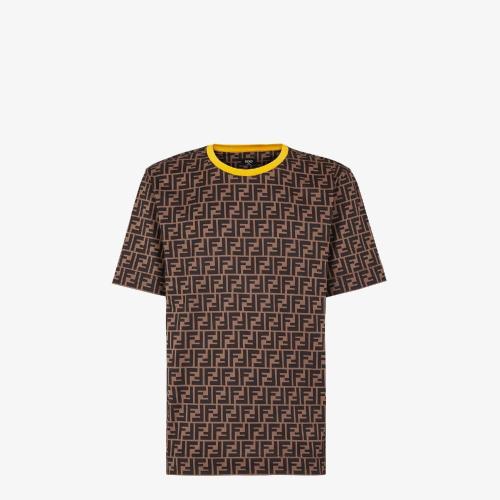  FENDI芬迪 22年秋冬 男士 短袖T恤 棕色棉质T恤 FY0936A6ZUF0QT1