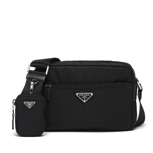 PRADA/普拉达  女士黑色再生尼龙附可调式织带肩带可拆卸拉链小包拉链开合单肩斜跨背包1BC167_RV44_F0002_V_B1M