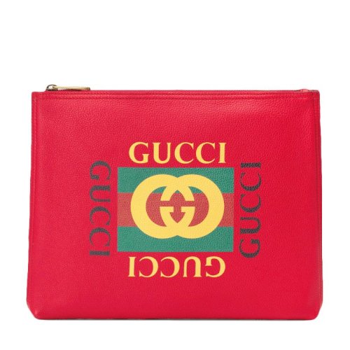 GUCCI 古驰  男女同款红色皮革LOGO标识时尚休闲手拿包 500981-0GDAT-6461红色