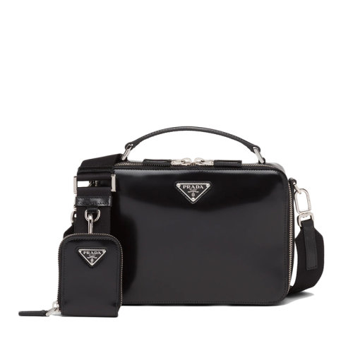 PRADA/普拉达     Brique系列 男士黑色亮面皮革配可拆卸皮革小袋拉链手袋斜跨单肩包2VH069_ZO6_F0002_V_ZMI