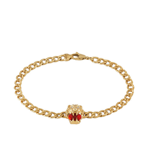 GUCCI/古驰 18k金黄金镶有钻石和火红蛋白石狮子头手链 627696J5C308036