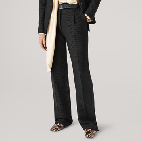 St.John/盛蔷人字纹羊毛直筒针织西装长裤女士休闲裤K8110A1