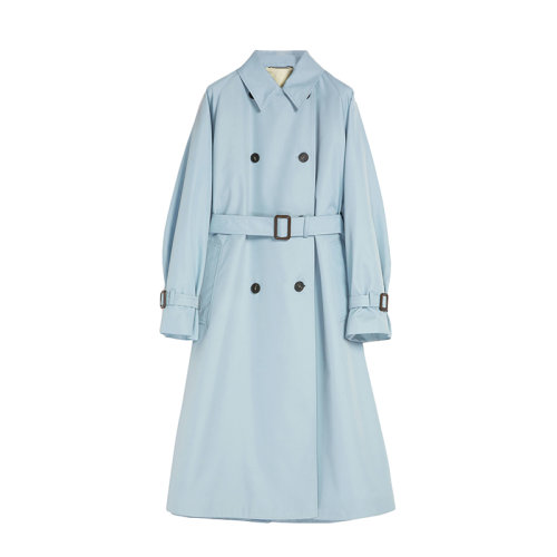 MaxMara/麦丝玛拉 22年早春新款 CANASTA系列 女士天蓝色棉质混纺华达呢防水长款风衣夹克5021012706005