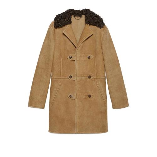  GUCCI古驰 22年秋冬 男士 饰羊毛皮细节绒面材质大衣 654923 XSABX 2182