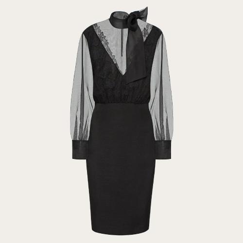  VALENTINO华伦天奴 22年秋冬 女士 连衣裙 ROBE EN CREPE COUTURE STRETCH WB0VAX166BS0NO 预定商品1-3周发货