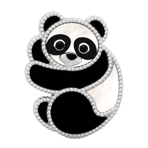 Van Cleef & Arpels/梵克雅宝 经典Lucky Animals系列 18k金白金环绕白珍珠母贝黑玛瑙熊猫胸针VCARP5LI00