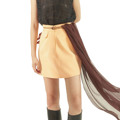 19年秋冬款nisiss/怡夕浅橙色口袋饰迷你半裙女士半身裙