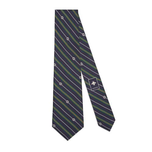  GUCCI古驰 22年秋冬 男士 饰互扣式双G印花真丝领带 714696 4EAAX 4066