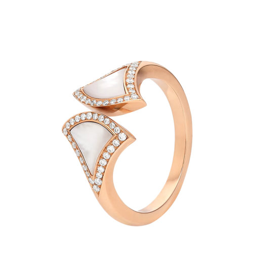 BVLGARI/宝格丽 22新款DIVAS’ DREAM系列 18K金玫瑰金密镶钻石勾勒珍珠母贝扇形轮廓戒指358933