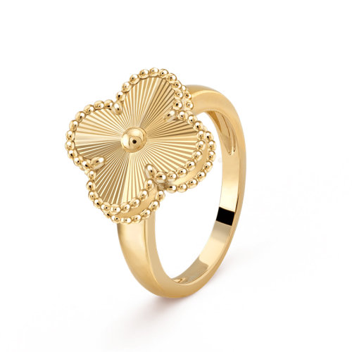 Van Cleef & Arpels/梵克雅宝 经典Vintage Alhambra系列 18K金黄金拉丝四叶草戒指 VCARP6I300