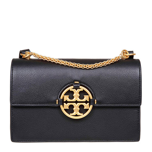 Tory Burch/汤丽柏琦Miller系列  女士黑色logo粒面皮革单肩包斜挎包女包 81688-001
