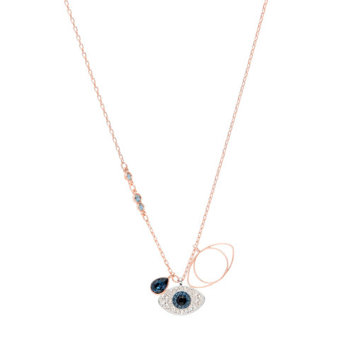 Swarovski/施华洛世奇  女士玫瑰金色仿水晶DUO EVIL EYE恶魔之眼项链锁骨链 5172560