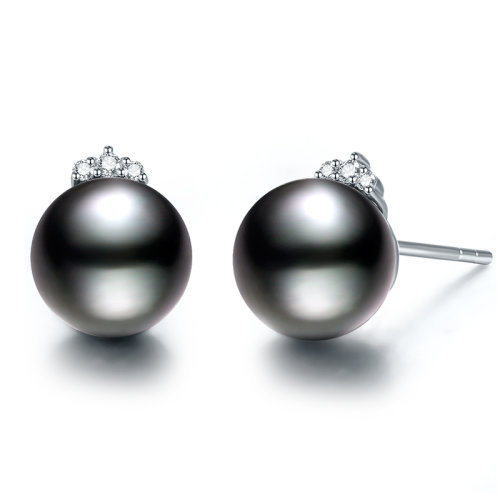 【新款】SANDYRILLA/仙蒂瑞拉 甜美优雅10-11mm大溪地黑珍珠18K钻石耳饰-冠美 黑色系 黑色系