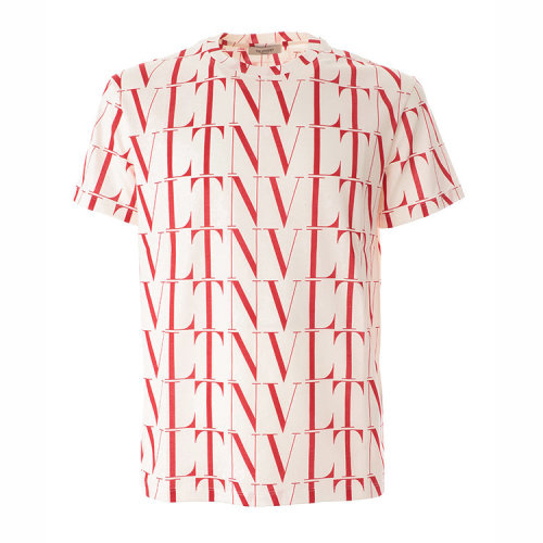  Valentino/华伦天奴  男装男士白红拼色棉质时尚简约VLTN字母印花短袖T恤  WV3MG08J6PE A33