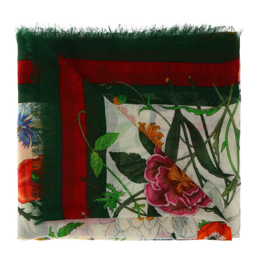 GUCCI/古驰 女士彩色羊毛混纺丝绸花卉印花方巾围巾丝巾 452716-3G345-9266