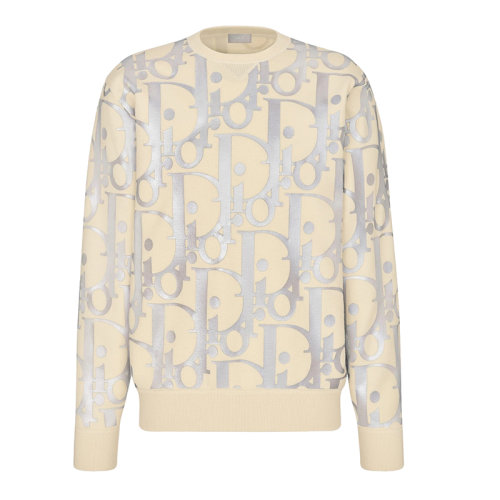 DIOR/迪奥  男装 Dior斜纹图案 男士白色羊毛针织衫/毛衣 113M630AT197000 HKY210468