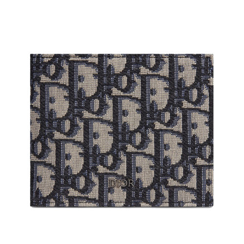 DIOR/迪奥 经典款米色和黑色Dior斜纹提花帆布对折钱包 2OBBH027YSE_H05E