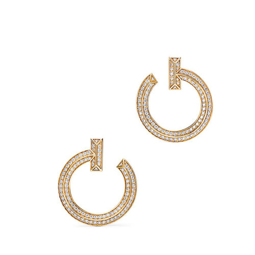 Tiffany & Co./蒂芙尼  T1系列 18K金黄金和明亮式切割钻石耳环68408091