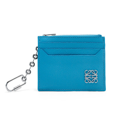 LOEWE/罗意威 22新款 女士湖蓝色鹅卵石纹牛皮革徽标扣方形链条硬币卡片包C821R89X01-5183