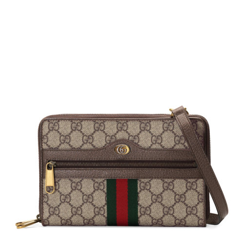 GUCCI/古驰   男士米色小牛皮经典双G印花红绿条纹配色单肩包斜挎包