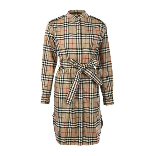 BURBERRY/博柏利22春夏格纹棉质系腰衬衫式女士连衣裙8048728