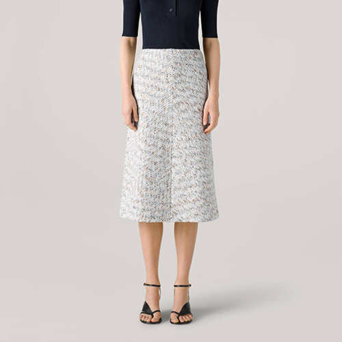 St.John/盛蔷21早秋浅灰色粗花呢中长款针织女士半身裙K7140F1