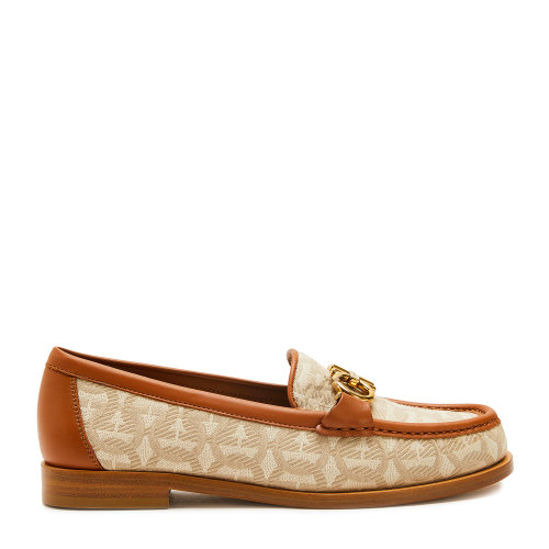 Salvatore Ferragamo/菲拉格慕 米白色 女士GANCINI饰皮革拼接布艺ROLO乐福鞋 733625-01P397