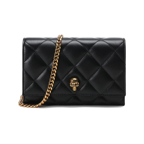 Alexander McQueen/亚历山大麦昆【22春夏新款】女士皮革骷髅头装饰单肩斜挎包链条包手拿包小号 613088 1VCAF