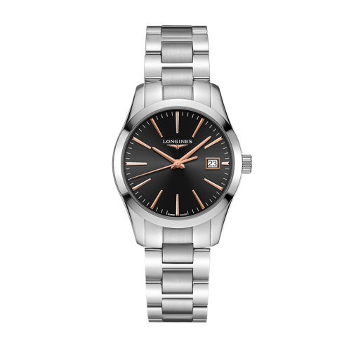 LONGINES/浪琴 康铂系列精钢石英机芯女士黑色表盘腕表29.50毫米L2.286.4.52.6