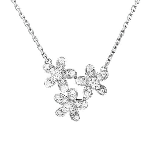 Van Cleef & Arpels/梵克雅宝 经典Socrate系列 18k金白金镶嵌钻石3个五瓣花朵吊坠VCARB14900