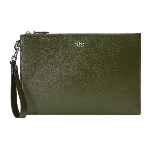 GUCCI/古驰 22新款 男士森林绿色皮革钯金饰面拆卸腕带拉链封口手提包475317DJ20F3352