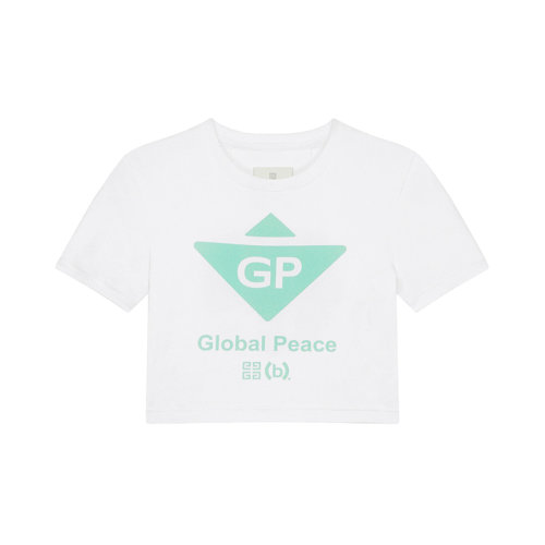 Givenchy/纪梵希 23年早春新款 BSTROY联名系列 女士白色纯棉Global Peace印花短款T恤BW70BH3Y97-100