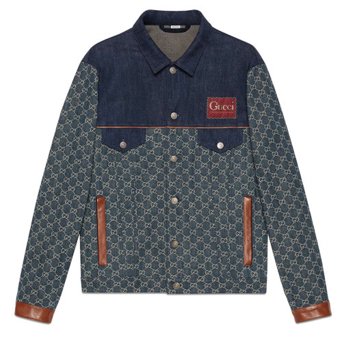 GUCCI/古驰 深蓝色和象牙色有机棉 男士牛仔夹克649110XDBIP4266