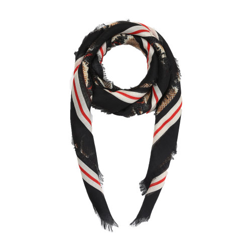 羊毛桑蚕丝黑色印花女士丝巾 BURBERRY/博柏利 巴宝莉 女士围巾 丝巾瑕疵特卖（陈列痕迹，不影响使用）