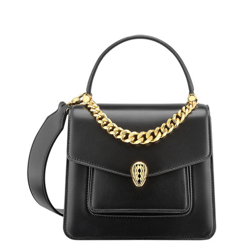 BVLGARI/宝格丽 SERPENTI FOREVER系列 女士小号黑色纳帕小羊皮黄铜珐琅蛇首搭扣翻盖斜挎单肩手提包291168