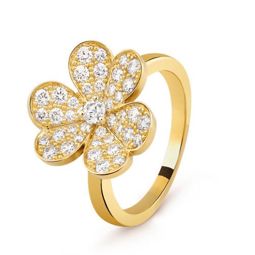 Van Cleef & Arpels/梵克雅宝 经典Frivole系列 18k金黄金镶嵌钻石满钻三瓣花朵戒指指环VCARP2V000