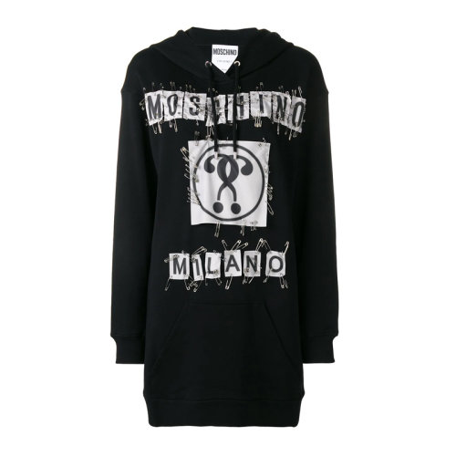 Moschino 莫斯奇诺 女装 服饰 黑色棉质连帽卫衣连衣裙 女卫衣连衣裙