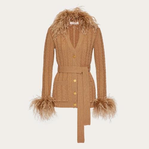  VALENTINO华伦天奴 22年秋冬 女士 针织衫 CARDIGAN BRODé EN LAINE A_VEC PLUMES 1B3KA04U7G