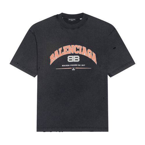 Balenciaga/巴黎世家 22年早春新款 MAISON系列 女士黑色破洞纯棉短袖T恤612965TLVJ11074