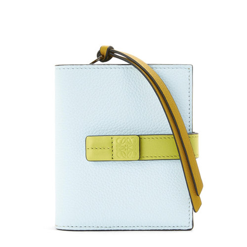 LOEWE/罗意威  女士水晶蓝色柠檬黄色柔软粒面小牛皮紧凑型钱包0010641108