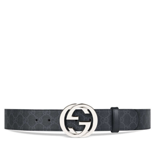 GUCCI/古驰  经典款男士黑色帆布银色双G扣腰带 411924 KGDHX 8449