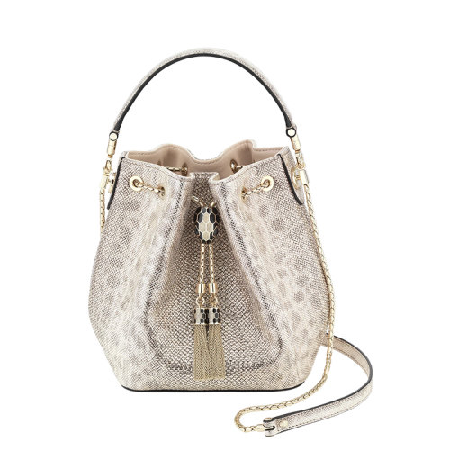 BVLGARI/宝格丽 经典SERPENTI FOREVER系列 女士浅褐色水蛇皮珐琅扣装饰束带手提斜挎单肩水桶包287949