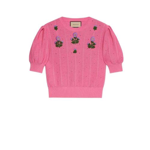  GUCCI古驰 22年秋冬 女士 花卉刺绣针织上衣 662166 XKBYG 5324