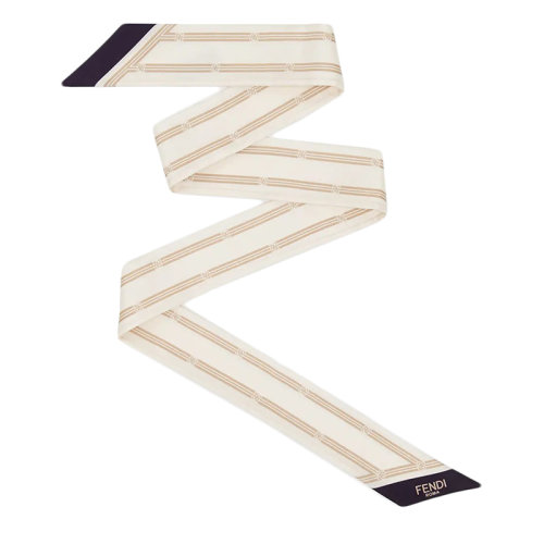 FENDI/芬迪 女士白色色真丝条纹和FF Karligraphy图案丝巾发带FXT011AHRMF0QG1