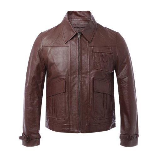 PRADA/普拉达 男士皮衣 羊皮翻领拉链男士皮衣