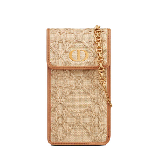 DIOR/迪奥 22春夏新款CARO系列 女士酒椰草藤格纹金扣金链斜跨单肩手机包S5105UMBE_M925