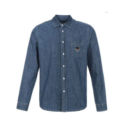 KENZO/高田贤三 凯卓男装 时尚百搭 男士 蓝色棉质经典LOGO款老虎图案长袖衬衫 5CH6002EG.76